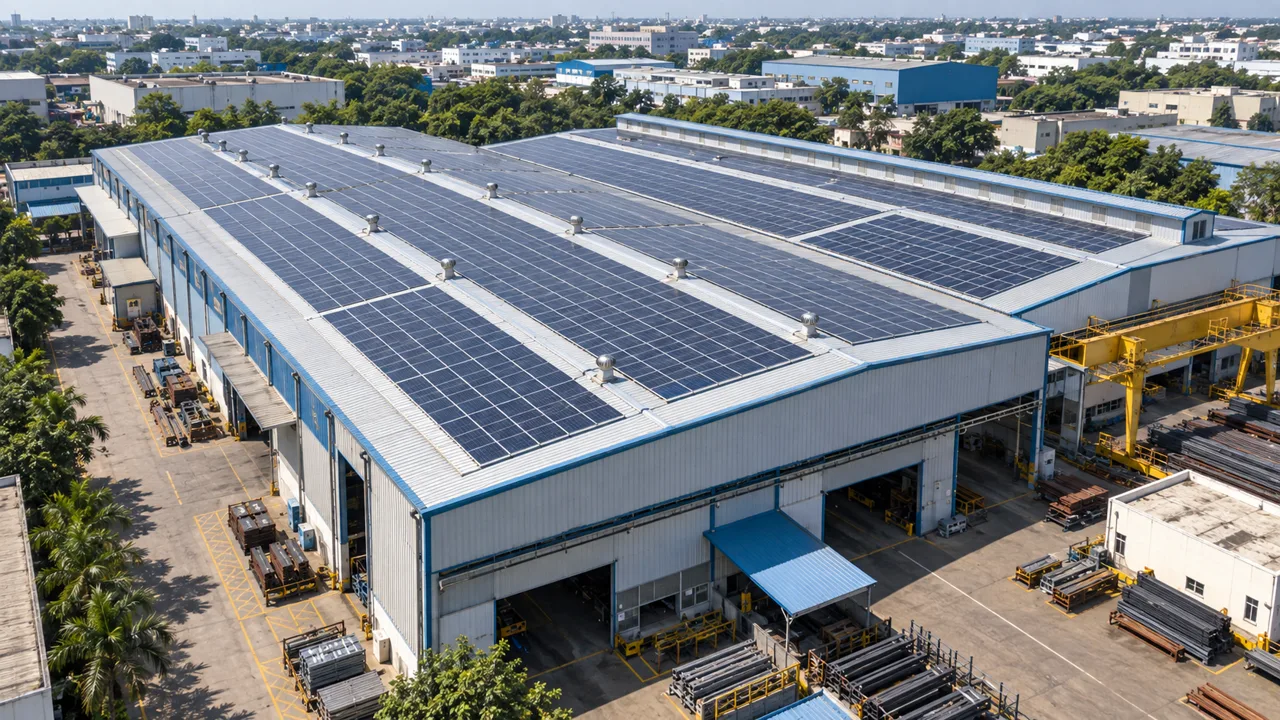Large factory rooftop solar array