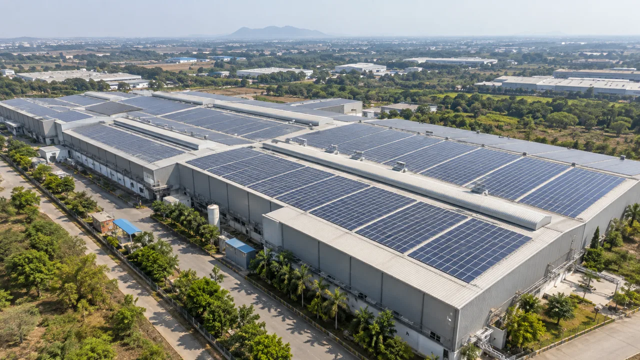 Industrial logistics facility with solar arrays